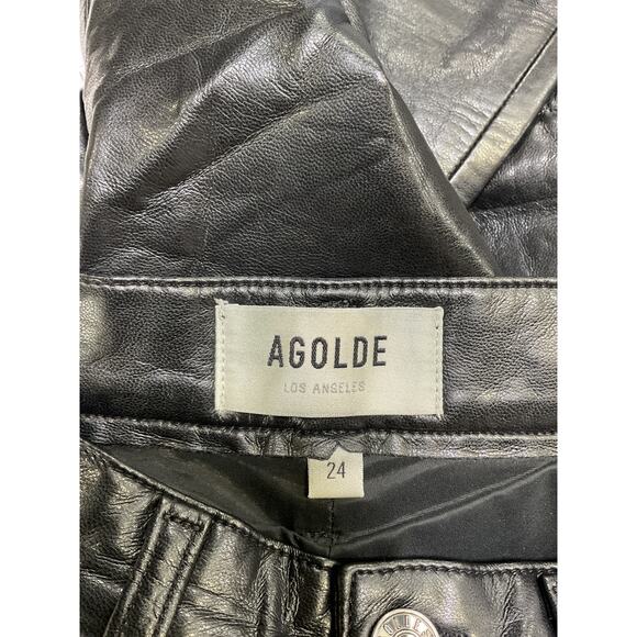 Agolde 90'S Black Leather Recycled Leather Fitted Pant Size 24 - Picture 4 of 5